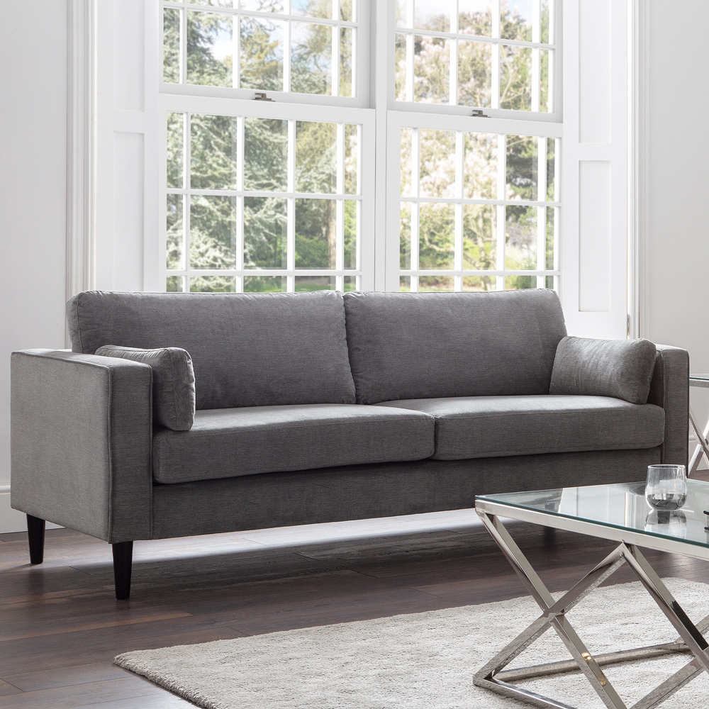 Julian Bowen Hayward 3 Seater Sofa - Grey Chenille Fabric - Modern Padded Frame