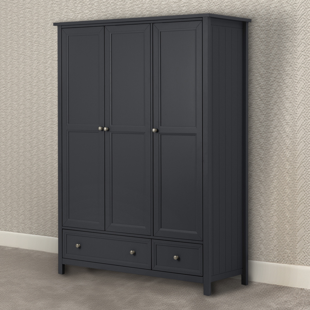 Julian Bowen Maine 3 Door 2 Drawer Anthracite Combination Wardrobe - Black