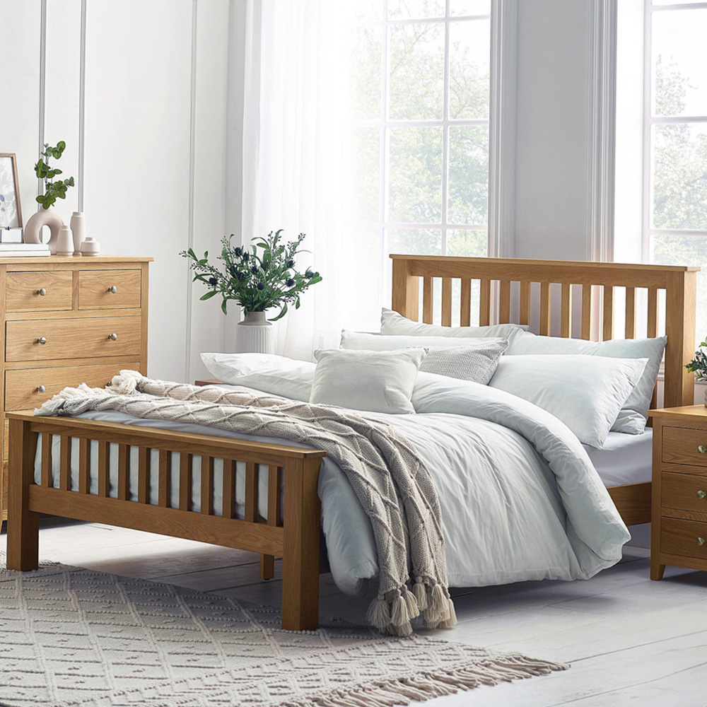 Julian Bowen Mallory Double Bed - High Footend - Solid Oak & Oak Veneers - Brown