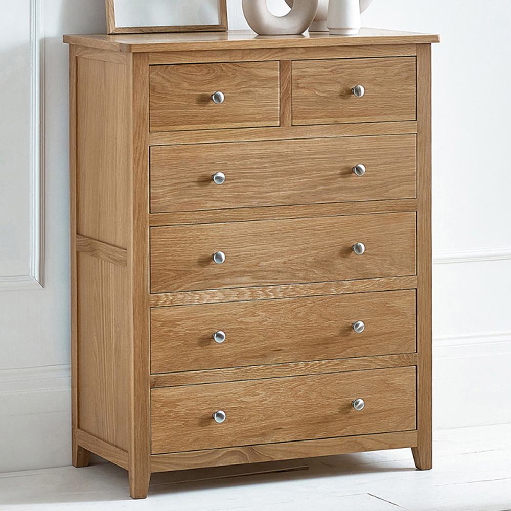 Julian Bowen Mallory 6 Drawer Chest - Solid Oak & Oak Veneers - Brown