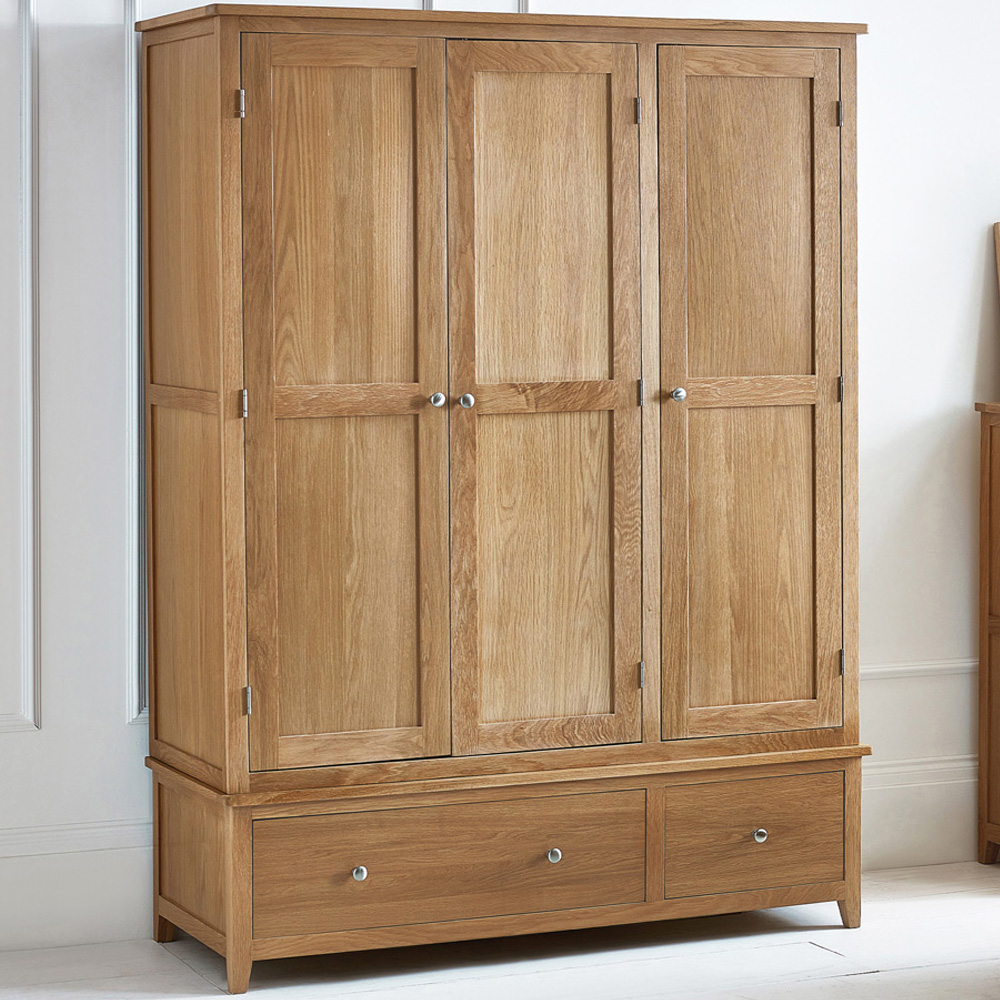 Julian Bowen Mallory 3 Door 2 Drawer Wardrobe - Solid Oak & Oak Veneers - Brown