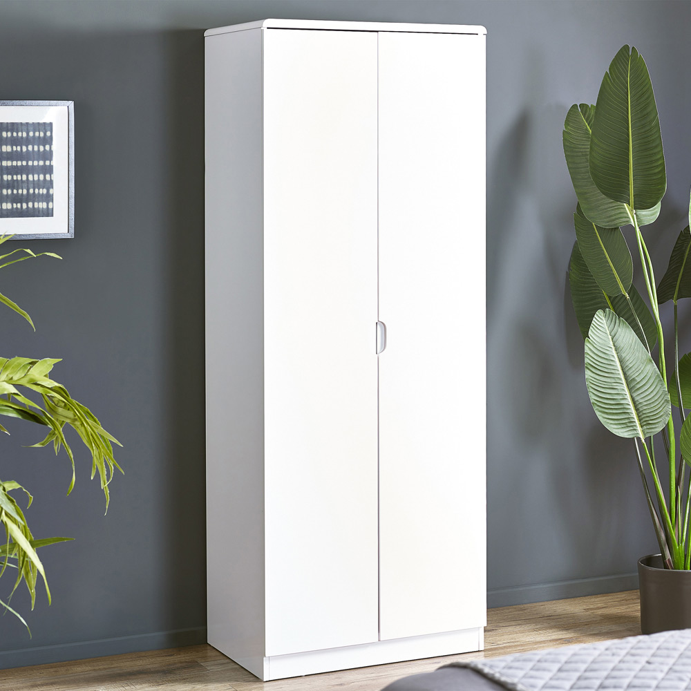 Julian Bowen Manhattan 2 Door White Gloss Wardrobe - Wide Storage Chest
