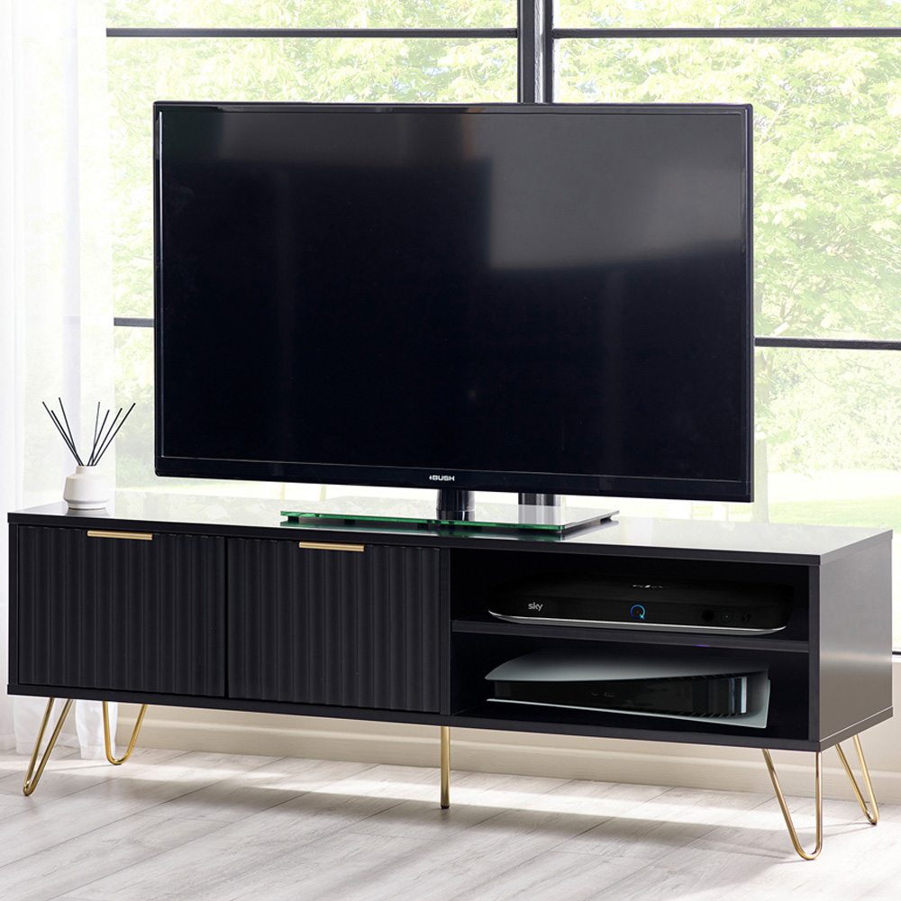 Julian Bowen Murano Matt Black TV Unit - 2 Door 2 Shelf - Modern Style