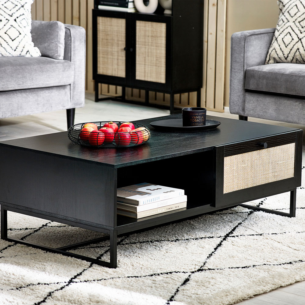 Julian Bowen Padstow Black 2 Drawer Coffee Table - Modern Retro Design