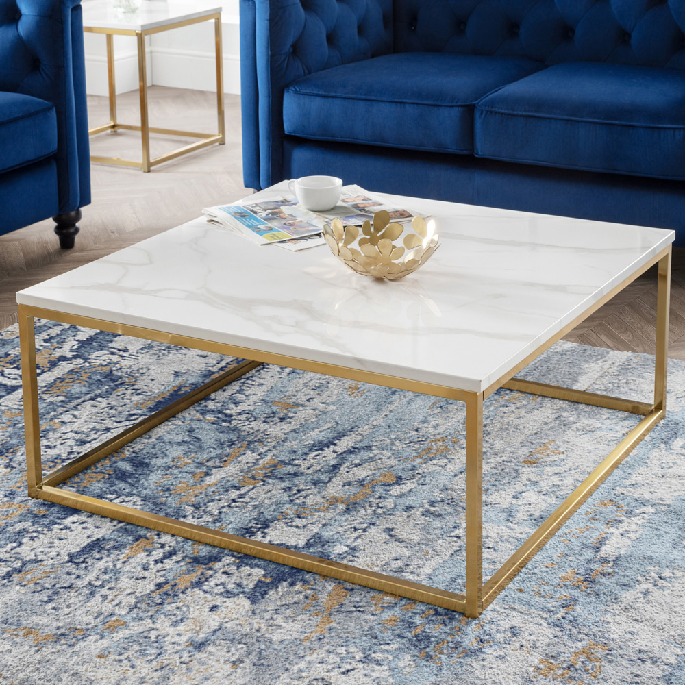 Julian Bowen Scala Coffee Table - Gold and White Marble Top - Stainless Steel Frame - Italian Design