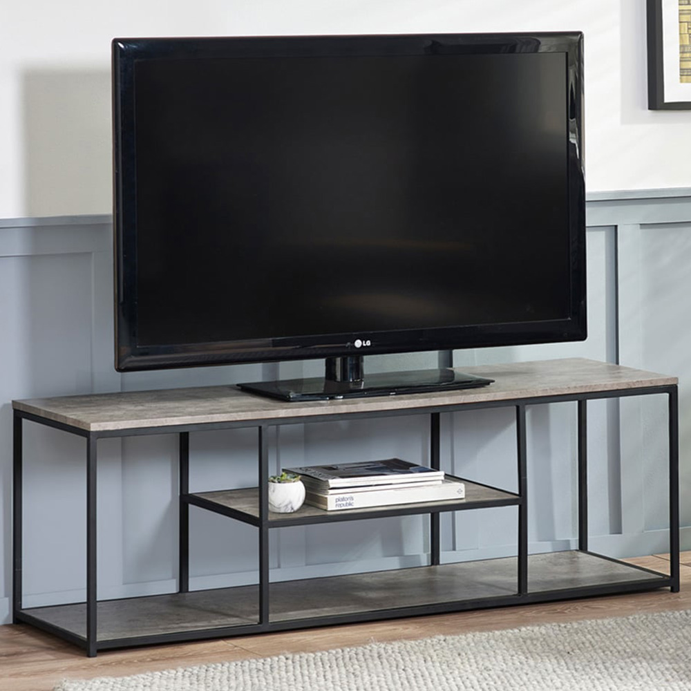 Julian Bowen Staten TV Unit - Single Shelf - Concrete Effect Top - Black Metal Frame