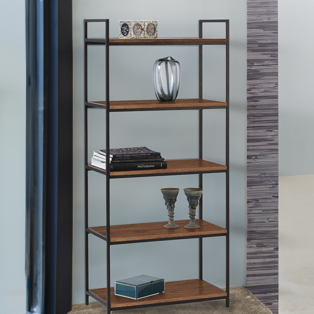 Julian Bowen Tribeca Tall Bookcase - 5 Shelves - Walnut - Modern Design - Metal Frame
