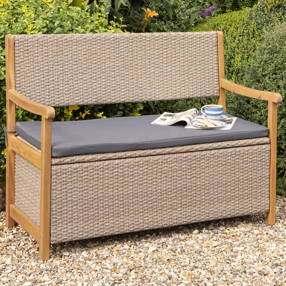 Rowlinson Natural Rattan Storage Bench - Weatherproof - Hardwood Frame - 150L Capacity