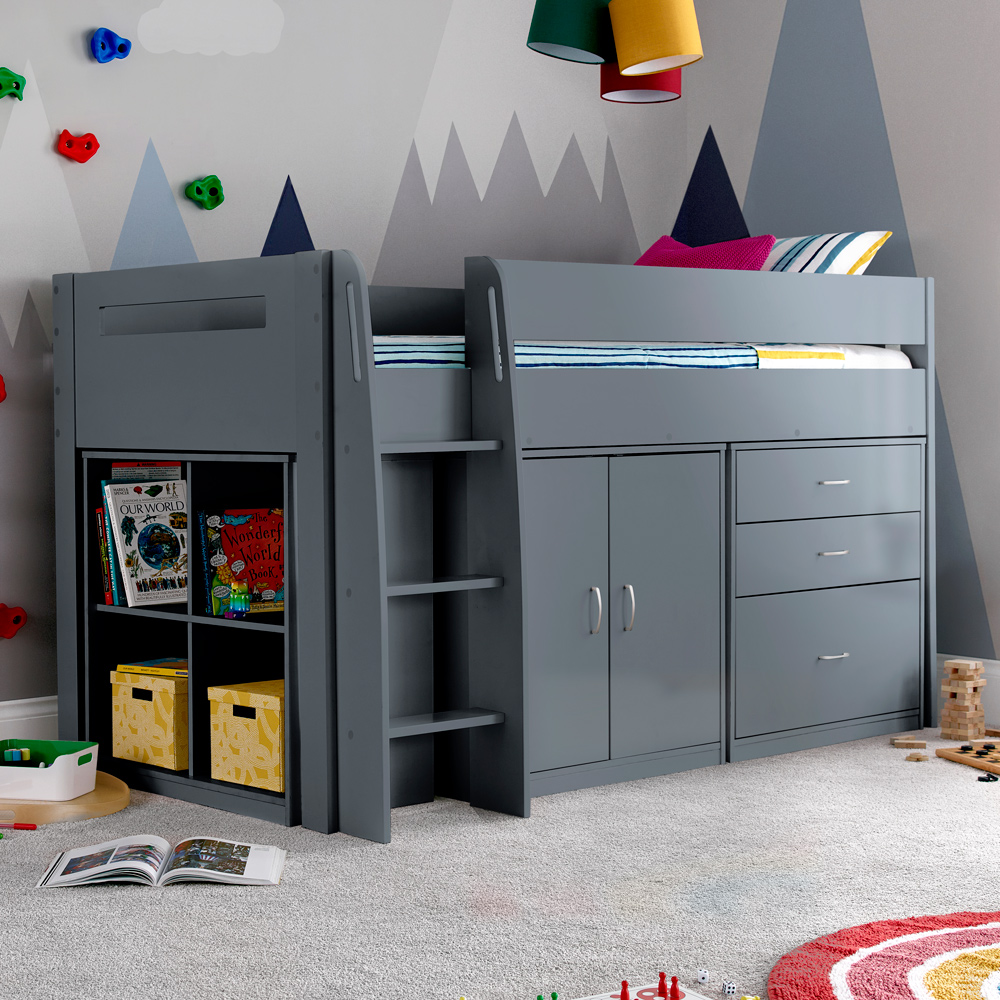 Bedmaster Grey Lacy Storage Mid Sleeper With Pocket Sprung Mattress Small