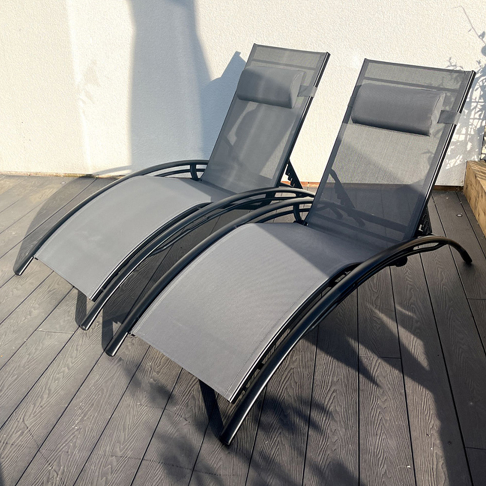 Outdoor Living Grey Bali Set of 2 Sun Loungers - Adjustable Backrest - Textilene Fabric