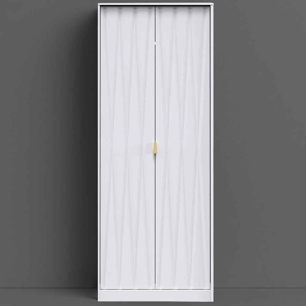 Crowndale Diamond Ready Assembled 2 Door Matt White Tall Double Wardrobe