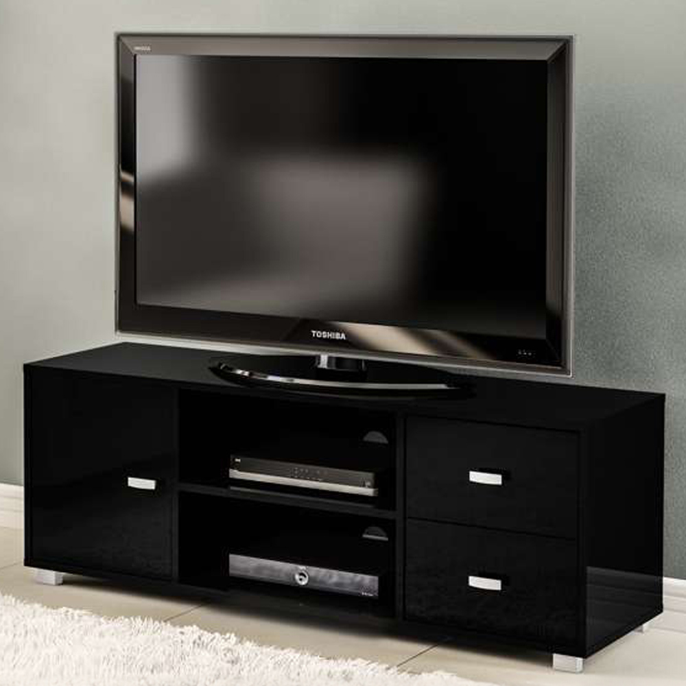 Covent Single Door 2 Drawer 2 Shelf Black TV Unit