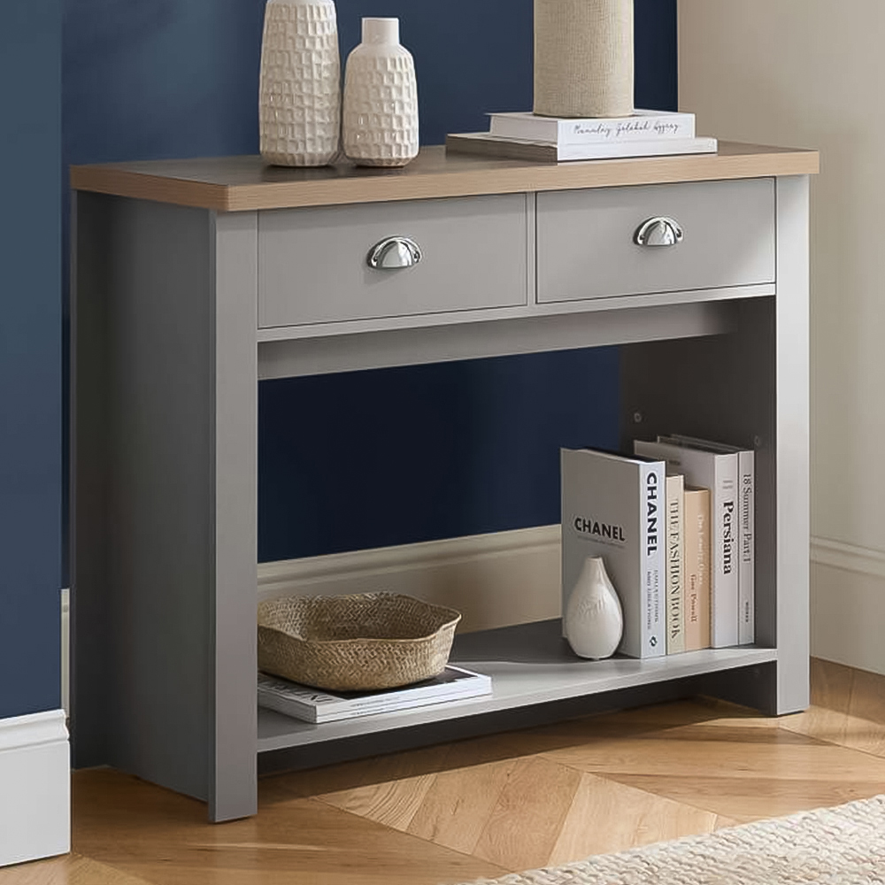 Highgate 2 Drawer Grey and Oak Console Table