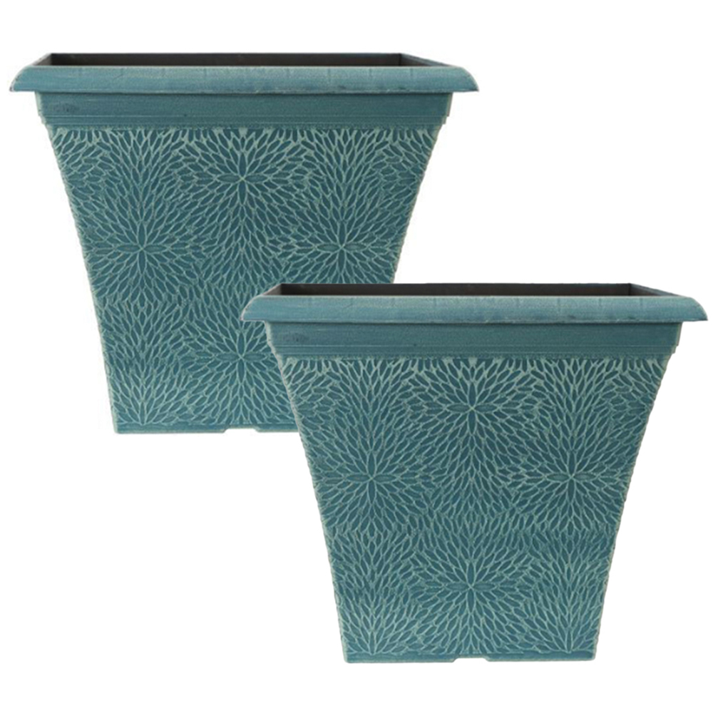 YouGarden April Indigo Green Plastic Square Planter 36cm 2 Pack