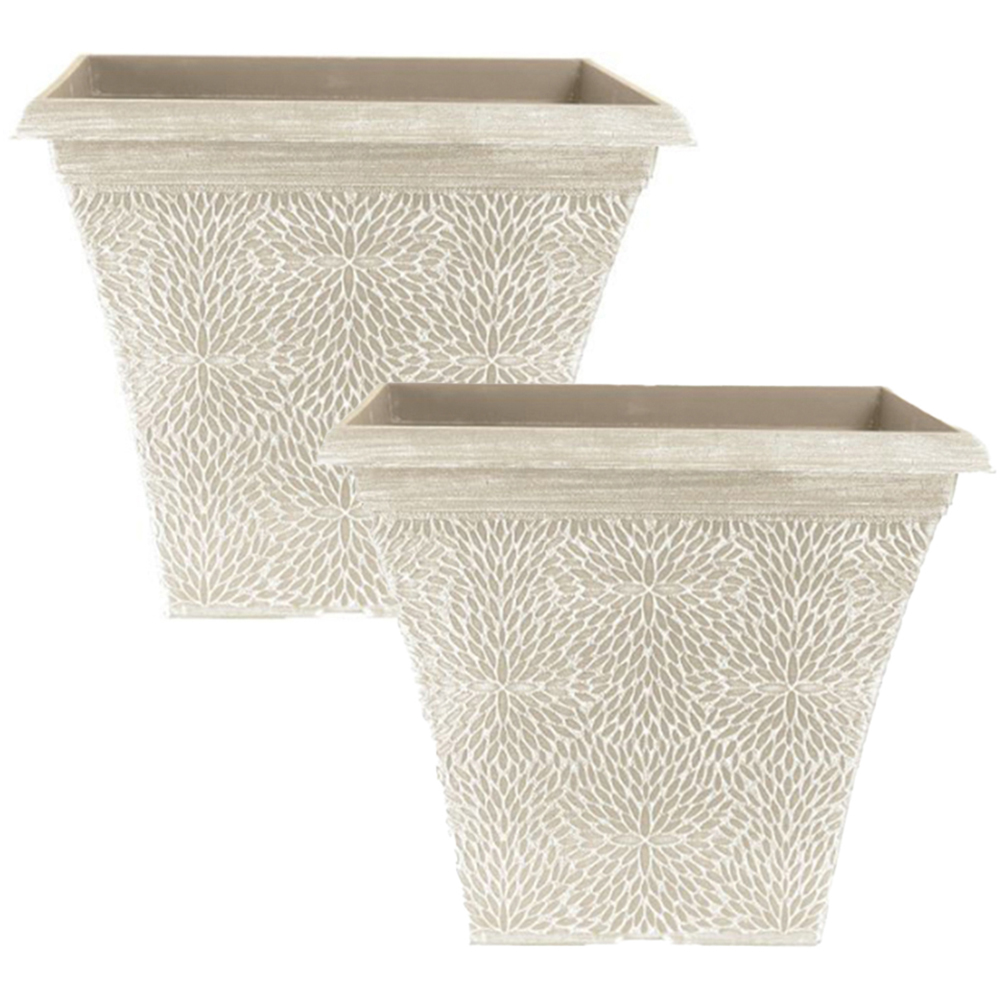 YouGarden April Powdered Beige Plastic Square Planter 36cm 2 Pack