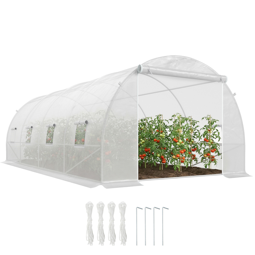 Outsunny White PE 10 x 19.7ft Walk In Polytunnel Greenhouse