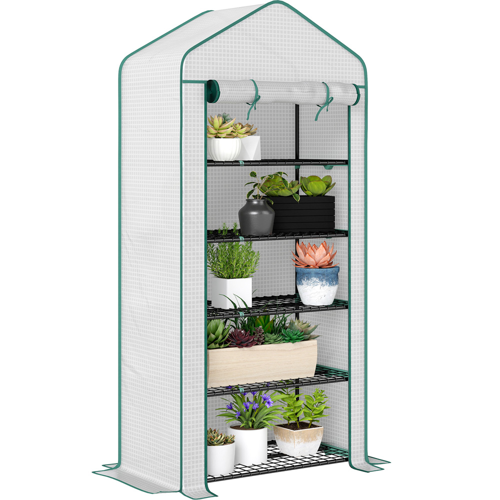 Outsunny White PE 3 x 1.6ft 5-Tier Widened Greenhouse