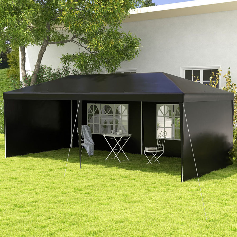 Outsunny 6 x 3m Party Tent Gazebo - Black Steel/Plastic - With Windows and Side Panels