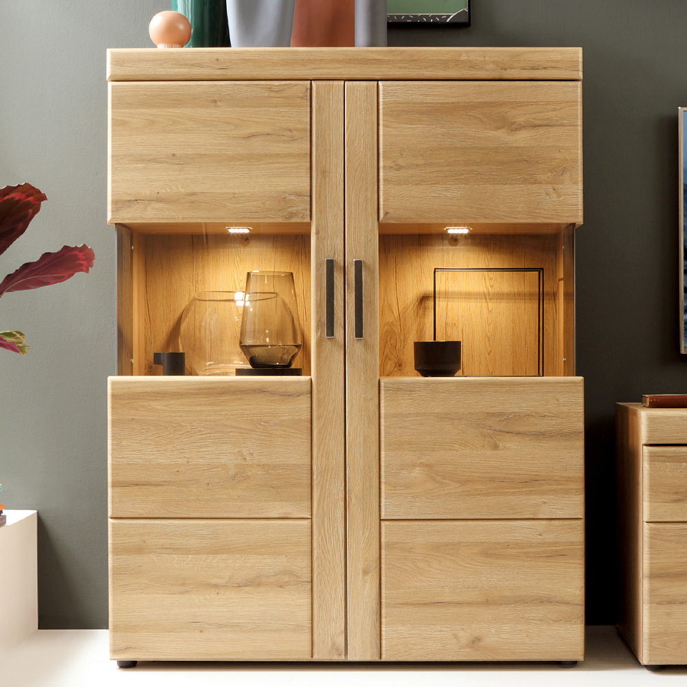 Furniture To Go Florence Cortina 2 Door Grandson Oak Low Wide Display Cabinet - Brown Size 37