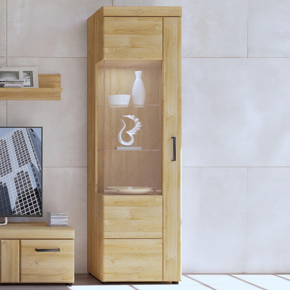 Furniture To Go Florence Cortina Single Door Grandson Oak Left Hand Tall Display Cabinet - Brown Size 37