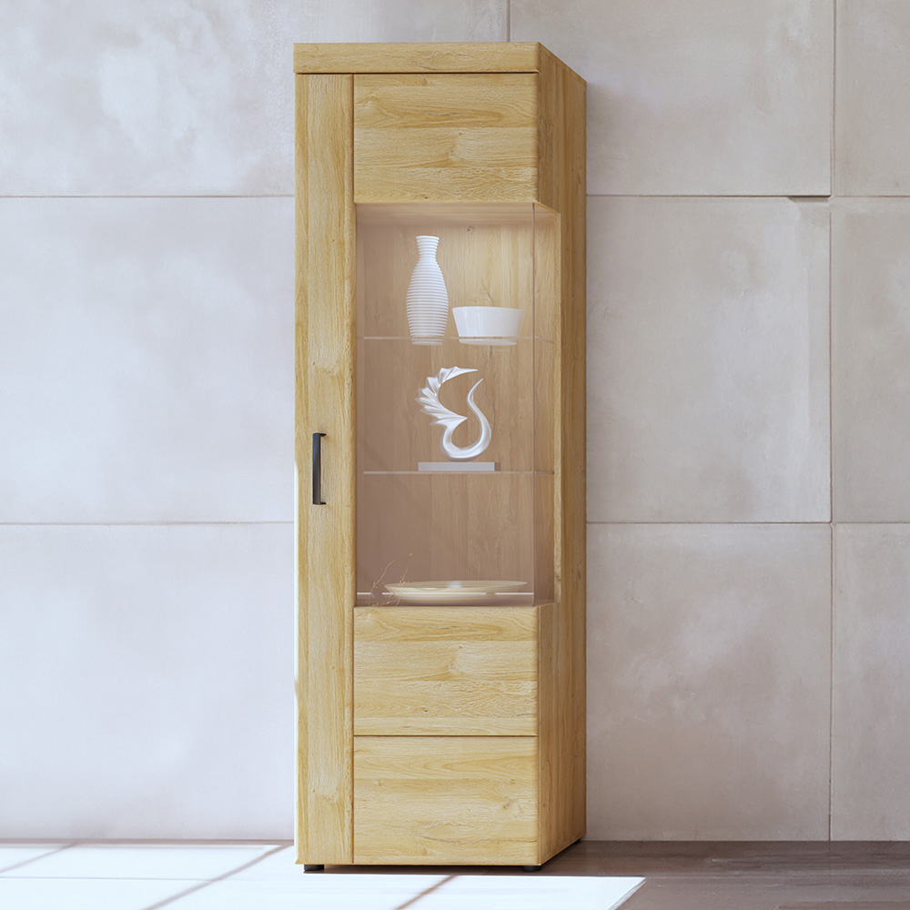 Furniture To Go Brown Florence Cortina Single Door Grandson Oak Right Hand Tall Display Cabinet