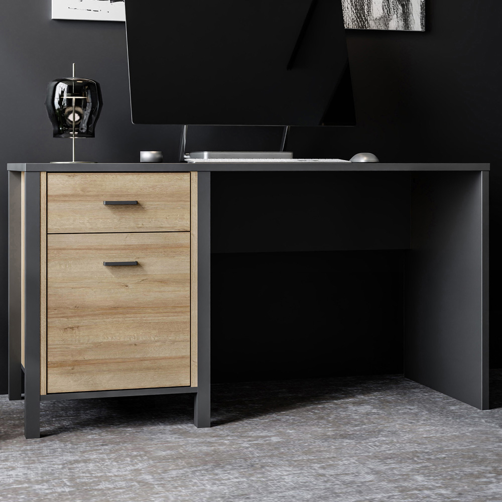 Florence High Rock Single Door Desk Matt Black and Riviera Oak