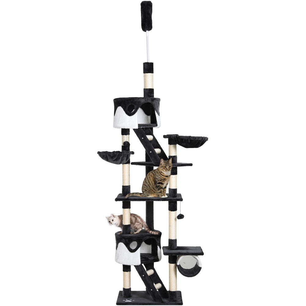 Pawhut Grey 240-260Cm Scratching Activity Centre House Climbing Tower Large