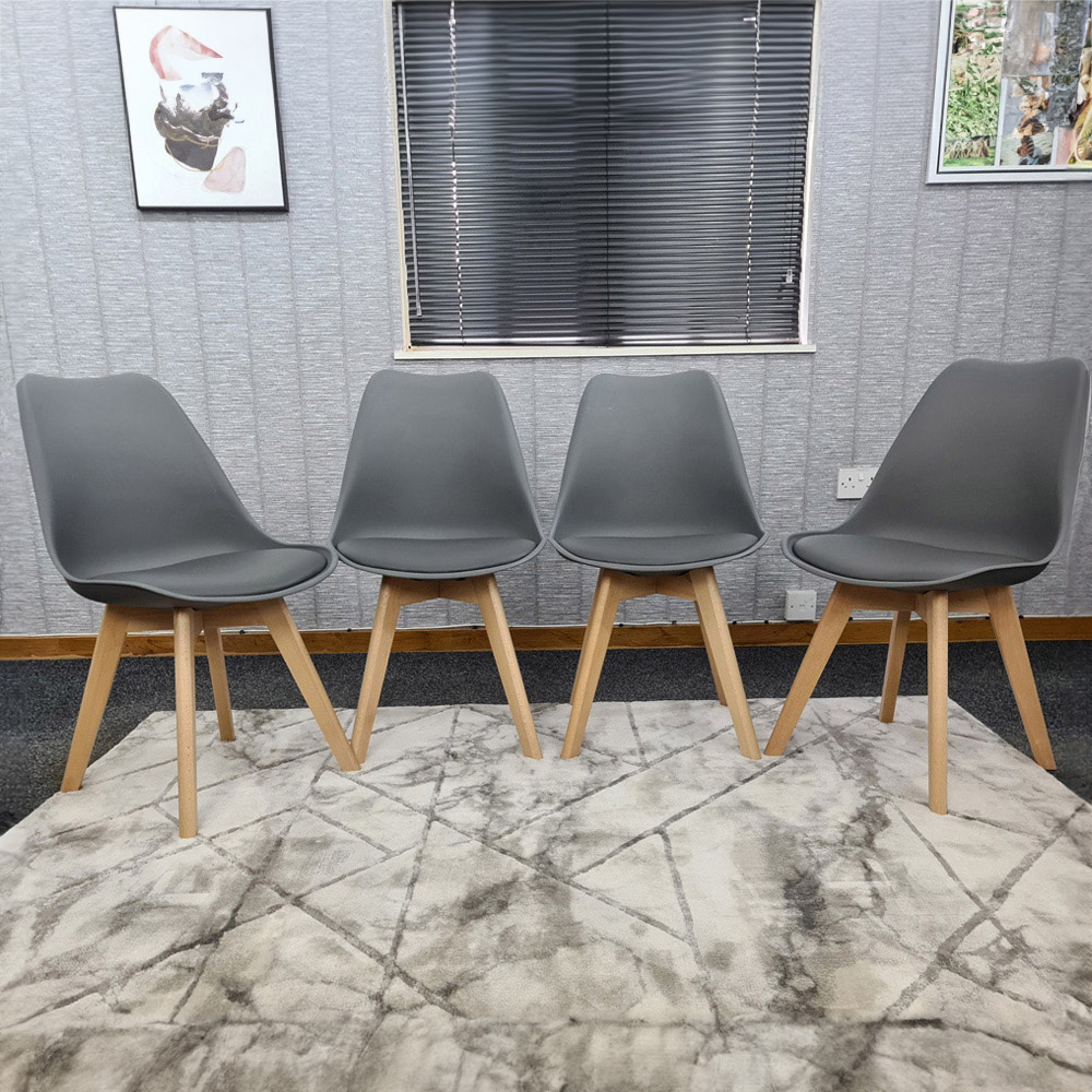 Kosy Koala Set of 4 Grey Plastic Dining Chair with Faux Leather Padded Seat