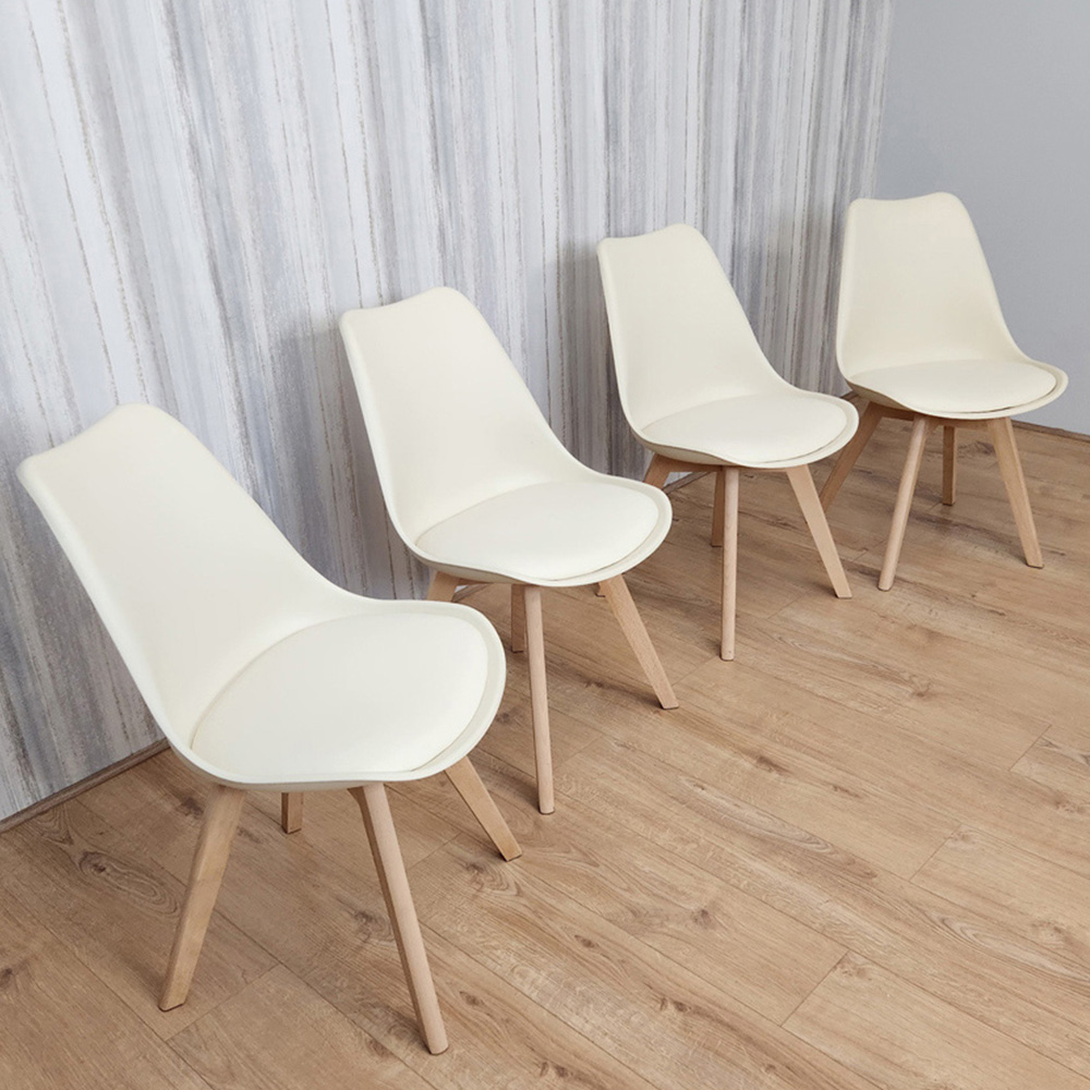 Kosy Koala Set of 4 Cream Plastic Dining Chair with Faux Leather Padded Seat