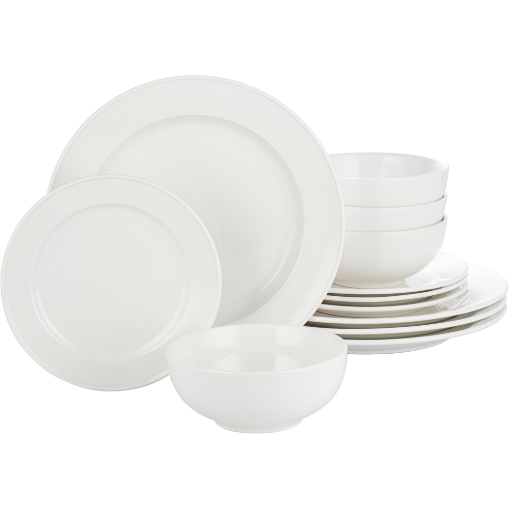 Waterside White Professional Alumina Piece Porcelain Classic Rim Dinner Set Size 12