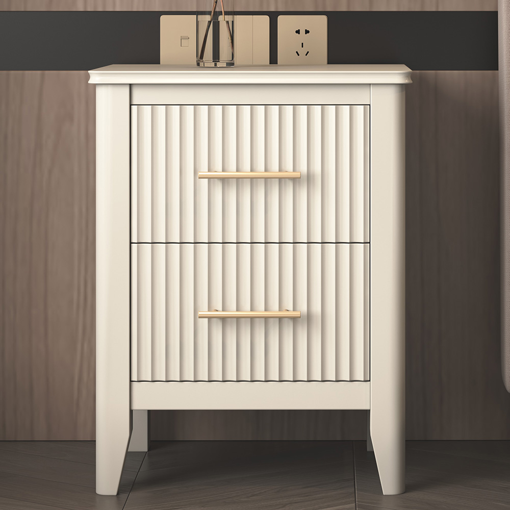 Fregona White Bedside Table 2 Drawer Pine/Wood Gold Accents