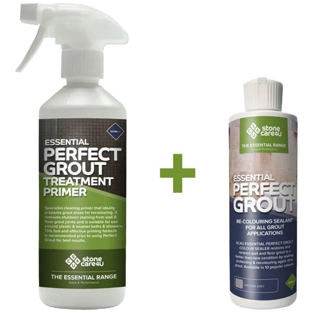 StoneCare4U Essential Medium Grey Perfect Grout Sealer 237ml and Primer 500ml Bundle