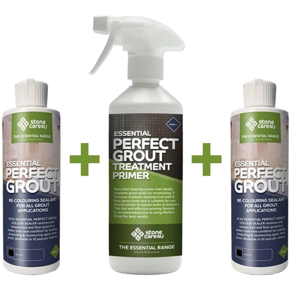 StoneCare4U Essential Black Perfect Grout Sealer 237ml 2 Pack and Primer 500ml Bundle