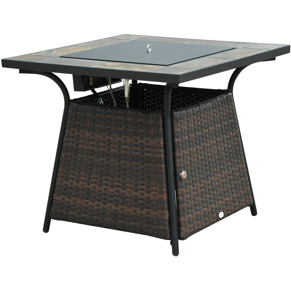 Outsunny Brown And Black Rattan Fire Pit Table With 50000 Btu Burner
