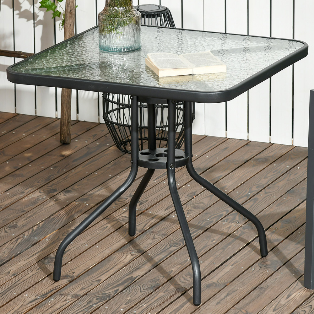 Outsunny 2 Seater Square Garden Dining Table with Umbrella Hole