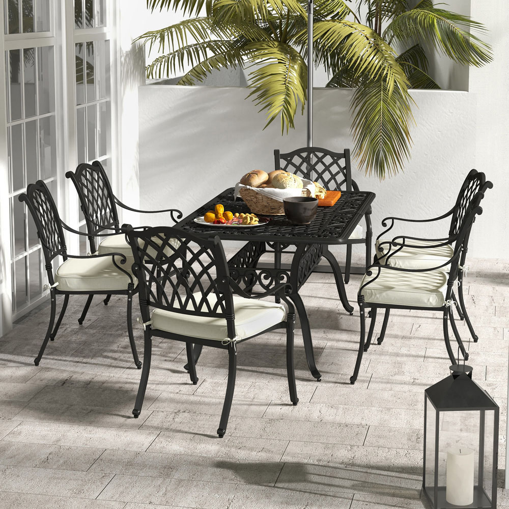 Outsunny 6 Seater Aluminium Garden Dining Set - Black - Outdoor Patio Furniture