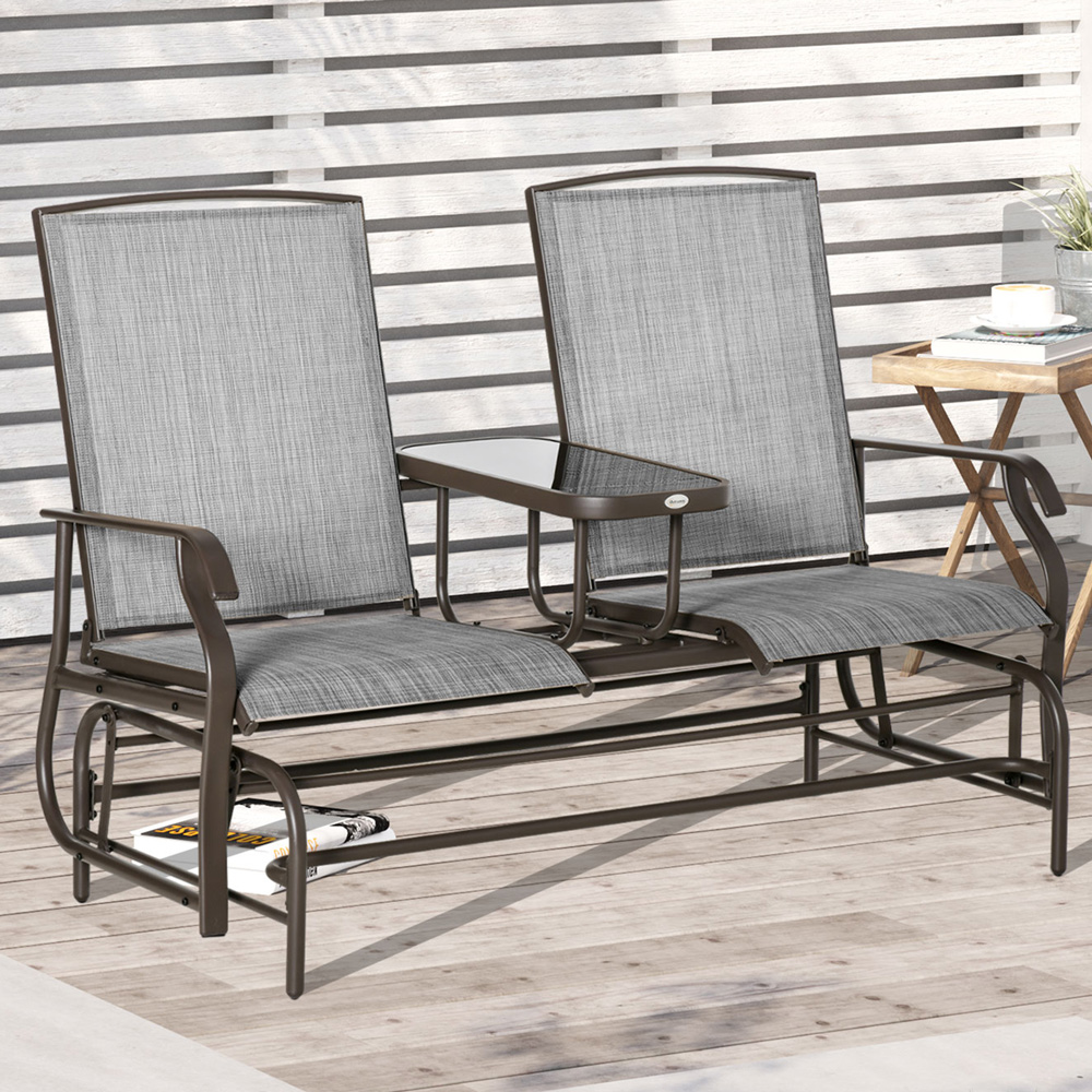 Outsunny 2 Seater Metal Rocking Bench Table