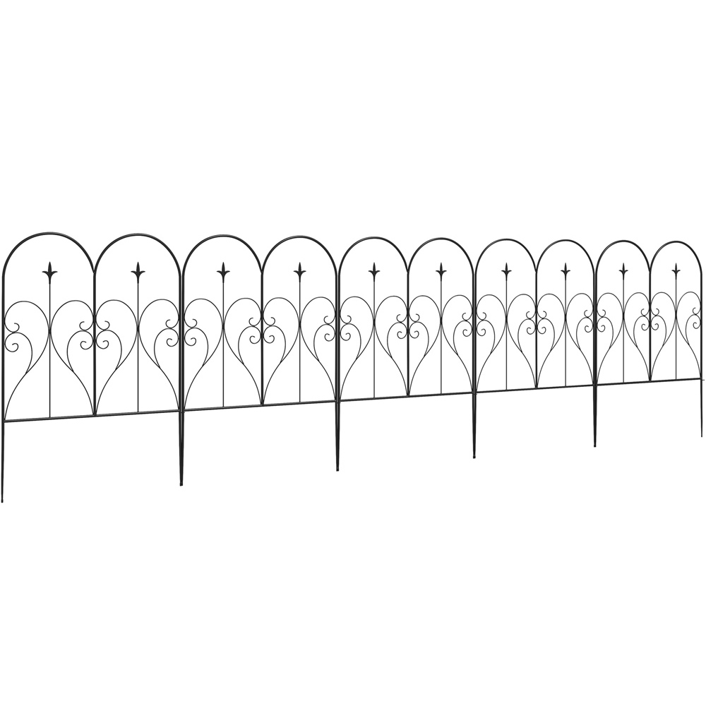 Outsunny Black Picket 3 x 2ft 5 Pack Heart Shaped Fence Panel