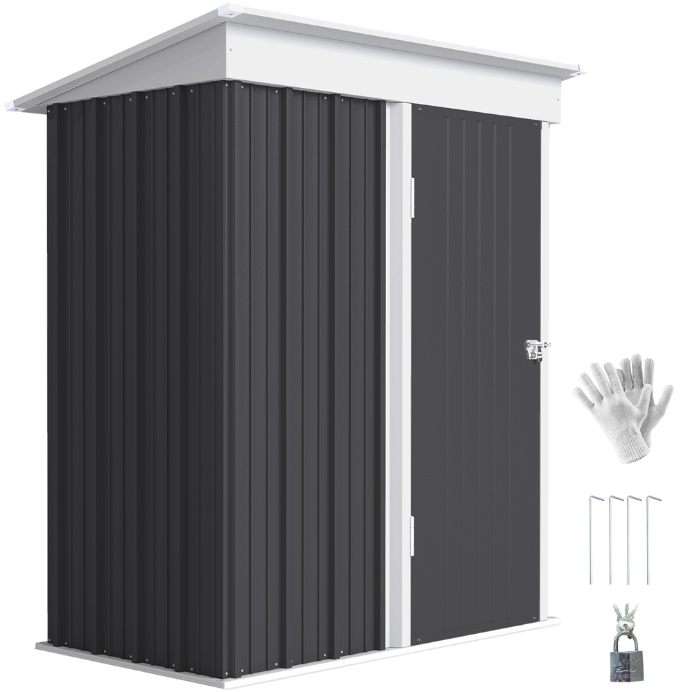 Outsunny 5 x 6ft Dark Grey Metal Lean To Pent Garden Shed