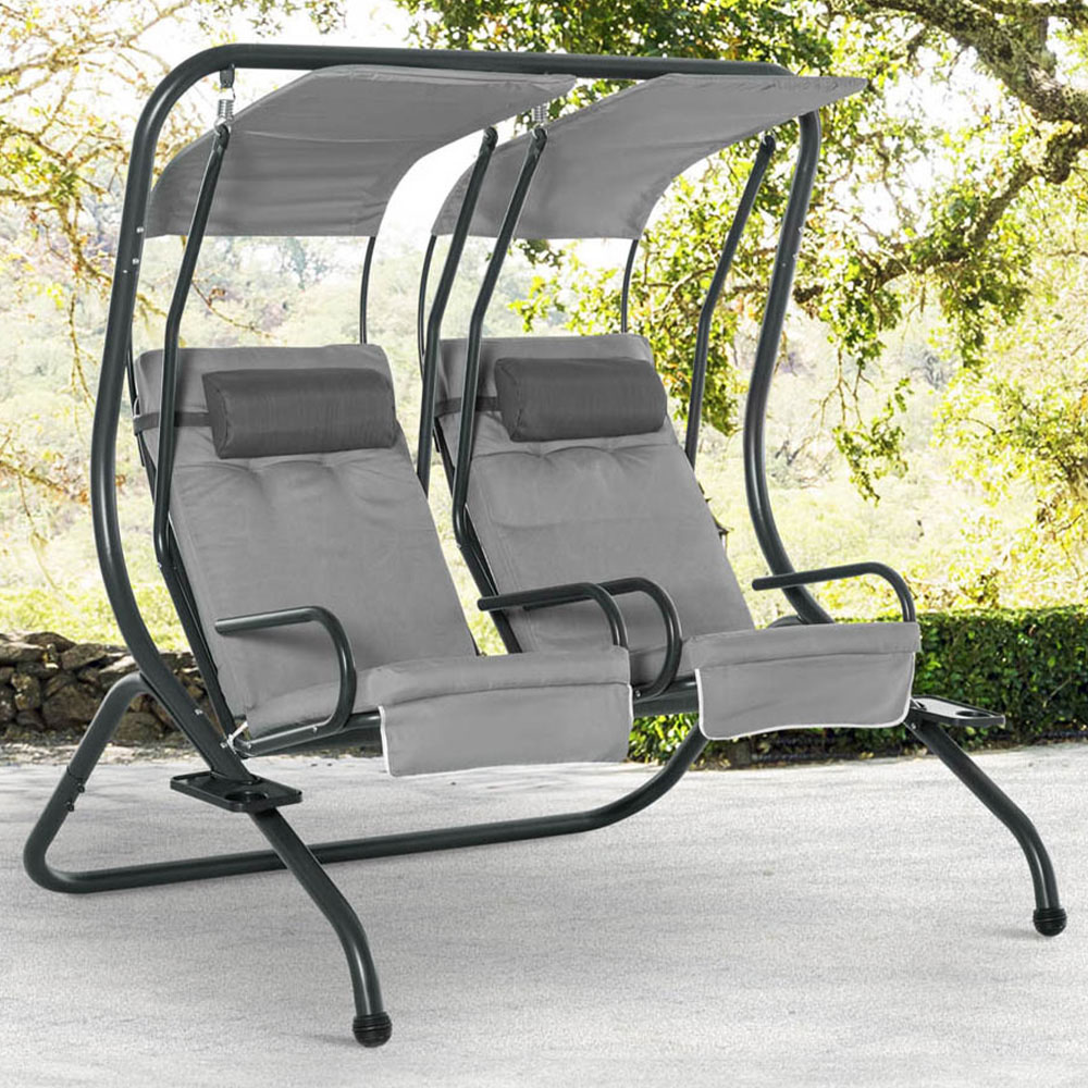 Outsunny 2 Seater Grey Modern Garden Swing Chair with Removable Canopy