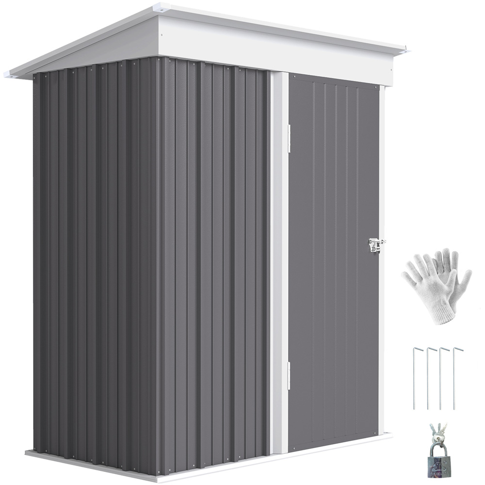 Outsunny 5 x 6ft Grey Metal Lean To Pent Garden Shed