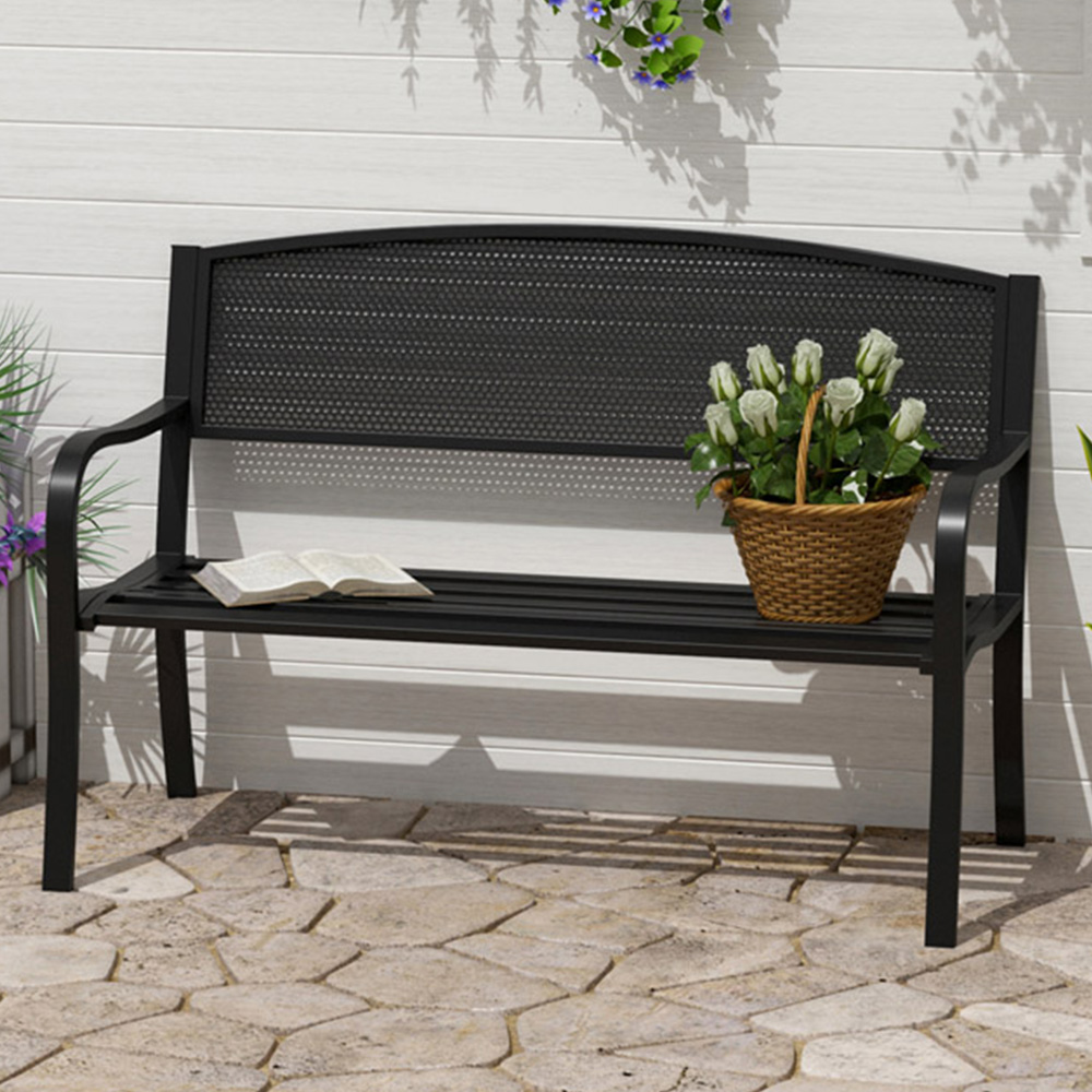 Outsunny 2 Seater Black Mesh Back Garden Bench