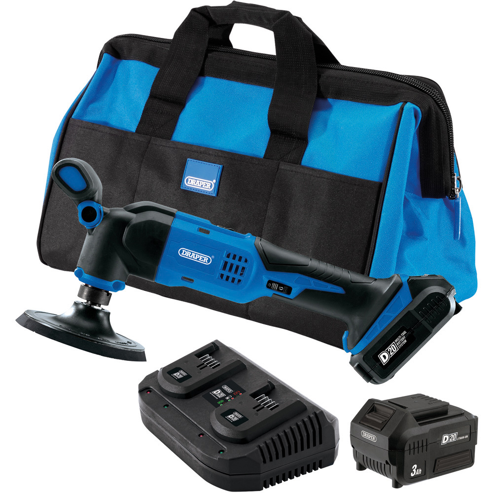 Draper D20 20V 125mm Dual Action Polisher Kit with 3.0Ah Batteries and Fast Charger