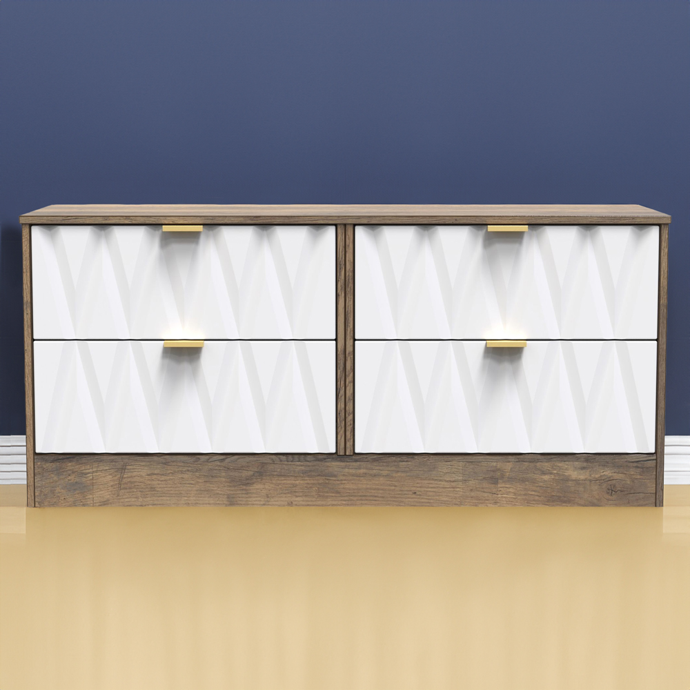 Crowndale Las Vegas 4 Drawer Matt White and Vintage Oak Chest of Drawers Ready Assembled