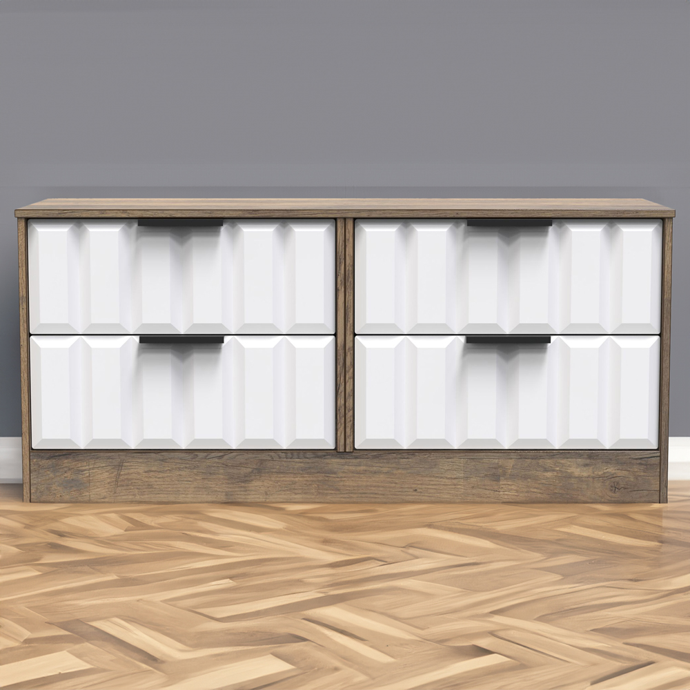 Crowndale New York 4 Drawer White Matt and Vintage Oak Chest of Drawers Ready Assembled