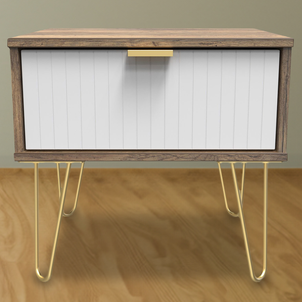 Crowndale Single Drawer White Matt and Vintage Oak Bedside Table