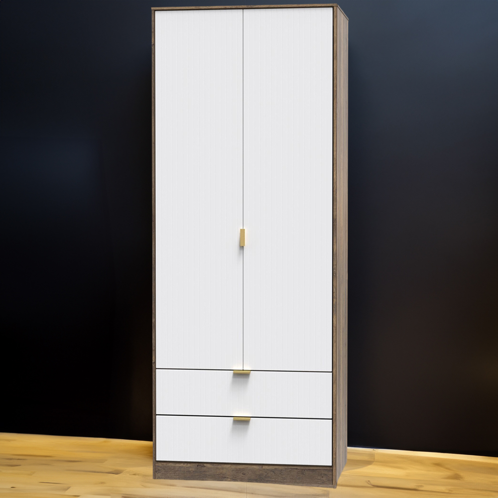 Crowndale 2 Door 2 Drawer White Matt and Vintage Oak Wardrobe Ready Assembled
