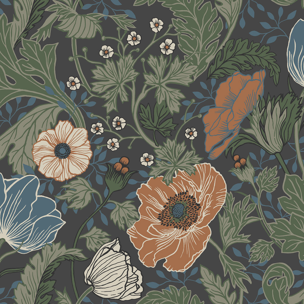Galerie Apelviken 2 Wallpaper - Floral Woodland Green and Terracotta - 53cm x 10.05m Roll