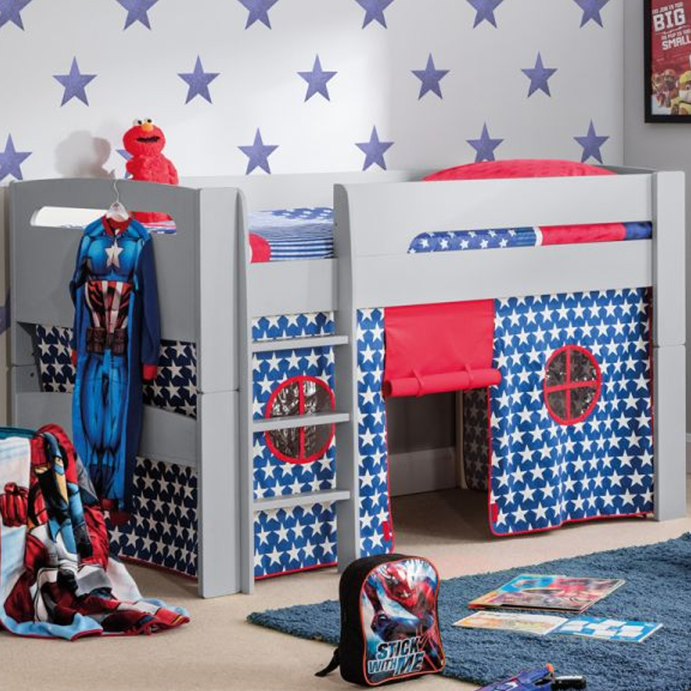 Julian Bowen Pluto Grey Mid Sleeper Bed with Blue Star Tent - Kids