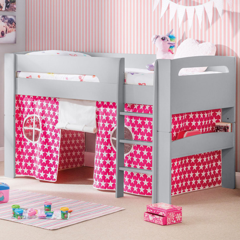 Julian Bowen Pluto Grey Mid Sleeper Bed with Pink Star Tent - Kids
